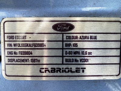 Lot 54 - 1986 Ford MK3 1.6i Cabriolet